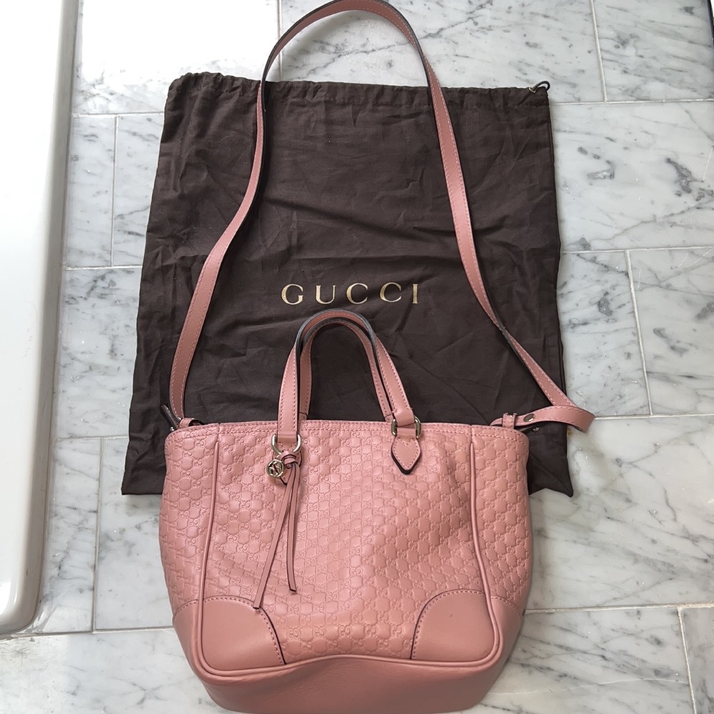 Gucci Bree Microguccissima Small Tote Pink Leather Satchel